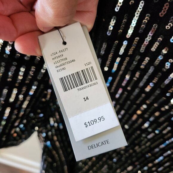 Lane Bryant Crossover Black Silver Sequin Velvet Sheath Dress Plus Size 14 NWT - Picture 9 of 9